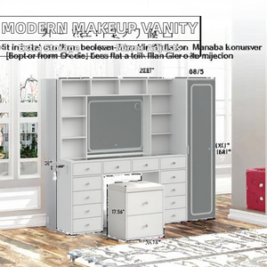 Modern E1 MDF Board <strong>Makeup</strong> Vanity Dressing Table Adjustable <strong>Drawers</strong> White Melamine Veneer 70.87*62.99*15.75 Metal Stainless - Product Image 3