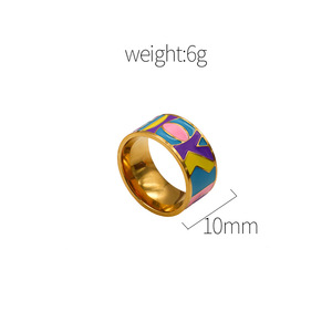 European American Style <b>Titanium</b> Steel <b>Ring</b> Geometric Enamel Colorful Women's Jewelry Gift - Product Image 4