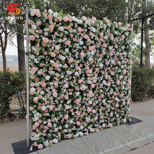 Fondo de Pared de Flores LEDA Personalizado, Rosas Blancas y Rosadas con Hojas Verdes, Decoración de Boda Enrollable Hecha a Mano - Product Image 2