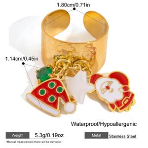 Mitaine <span class=keywords><strong>de</strong></span> noël Santa coeur étoile anneau en acier inoxydable ouvert réglable large balancent charme vacances émail martelé bohème cadeau - Product Image 6