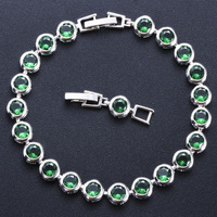 Hermosas Pulseras de Moda para Mujer, Plateadas, Redondas, con Circonita Cúbica Verde, con Cierre de Seguridad