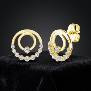 Boucles d'oreilles clous tendance en diamant de laboratoire double cercle 0,50 carat en or massif 14 carats, pour usage quotidien, cadeau, produit en gros - Product Image 4