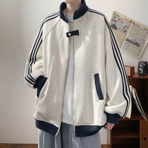 Sudadera Deportiva Retro con Cuello Alto para Hombre, Estilo Casual Holgado con Bloques de Color y Tres Rayas - Product Image 1