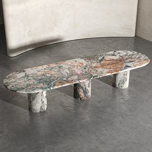 Mesa de comedor de mármol para las cuatro estaciones con base de anillos Mesa ovalada versátil Tres patas para el hogar, la Oficina y el <span class=keywords><strong>restaurante</strong></span> - Product Image 4