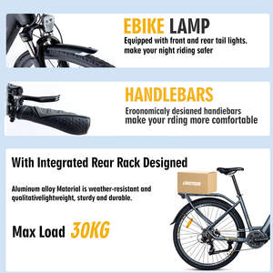 Vélo électrique pour adultes Varstrom avec cadre en aluminium 700C, moteur sans balais 250W, suspension à disque hydraulique - Product Image 5