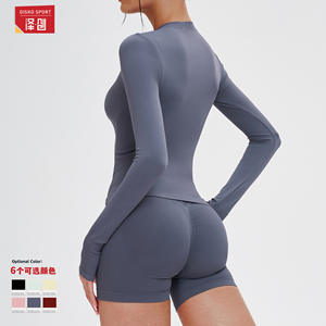 Haut de yoga sans coutures pour femme, manches longues, col rond, coupe ajustée, vêtement de sport, entraînement, fitness, activewear, gris, extensible, chemise athlétique - Product Image 4