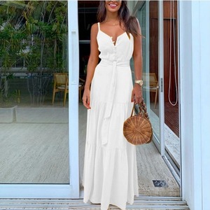 Elegante Abito Lungo Estivo da <span class=keywords><strong>Donna</strong></span>, Vestito Casual con Bottoni e Scollo a V Senza Maniche, <span class=keywords><strong>Abbigliamento</strong></span> <span class=keywords><strong>Boho</strong></span> da Spiaggia - Product Image 4