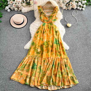 เดรสผ้าลื่นพิมพ์ลายดอกไม้3D หรูหราสำหรับผู้หญิงชุดเดรสยาวคอวีเปลือยหลังแขนกุดเซ็กซี่สำหรับผู้หญิง2025วันหยุดฤดูร้อน - Product Image 5