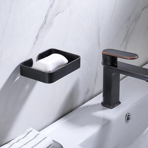 Porte-savon rectangulaire mural avec égouttoir intégré, design minimaliste en plastique noir pour salle de bain - Product Image 2