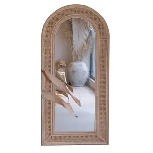 Customization Rattan Arched Mirror Full Length Mirror Natural Floor Mirror Rustic Handmade For Living Room