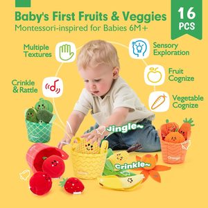Juguetes de Peluche Sensoriales para Bebés, 16 Piezas, Frutas y Verduras para Clasificar por Color, Juguetes Educativos Personalizados con Sonido y Sonajero - Product Image 2