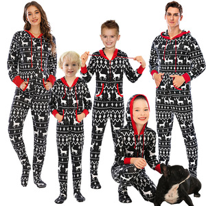 Family Christmas Hooded Footed Onesie Adult Christmas Long Pajamas Snowflake Pattern Sleepwear Long Sleeve One Piece <strong>Pyjamas</strong> - Product Image 1