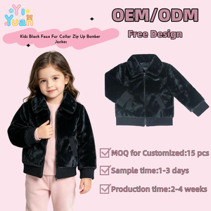 Giacca Bomber <span class=keywords><strong>Nera</strong></span> in Morbida <span class=keywords><strong>Pelliccia</strong></span> Sintetica per Bambine, Collo Largo, Chiusura con Zip, Polsini a Costine, Calda e Spessa per Climi Freddi - Product Image 1