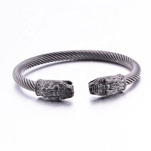 Bracelet manchette en acier inoxydable pour homme, motif tête de dragon, style viking, vente en gros de bijoux - Product Image 1