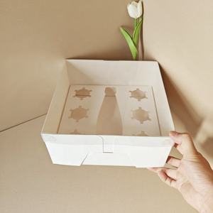 XJH 6 cavità pasticceria Dessert pasticceria imballaggio bottiglia di vino di carta finestre regalo coperchio trasparente Cupcake cibo ciambella Cupcake Bento scatole Bento - Product Image 2