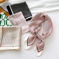 Foulard carré géométrique en polyester de 70 cm pour femme, printemps, automne, été, bandeau pour cheveux, cache-cou, multifonctionnel