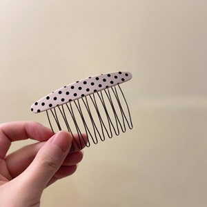 Pince à cheveux coréenne à 10 dents en acétate, peigne à cheveux creux en alliage français à pois pour femme - Product Image 3