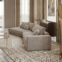 Canapé d'angle moderne en velours marron avec coussins moelleux et oreillers décoratifs pour salon
