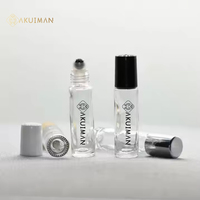 En stock, flacon en verre transparent de 5 ml et 10 ml, flacon roll-on avec bouchon noir, bille en verre