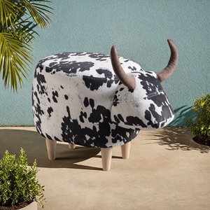 Cow-Shaped Ottoman Black White Modern Accent Stool Pouf Home Decor <b>Footrest</b> - Product Image 5
