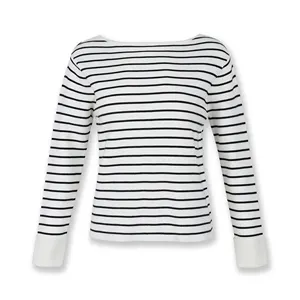 Clothing Manufacturers Womens knit sweater stripe boat neck pullover knitwear sweater turn up cuff basic sweater Knitted clothes
