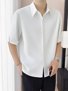 <span class=keywords><strong>Camicia</strong></span> Estiva di Alta Qualità per Uomo, Senza Bisogno di Stiratura, in <span class=keywords><strong>Seta</strong></span> Ghiacciata Sottile, Manica Corta, Modello a Cinque Mezze Maniche - Product Image 3