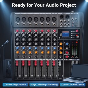 Console de mixage PA compacte 8 canaux avec indicateur de niveau LED, sortie AUX, lecteur USB pour système de sonorisation scolaire et d'église - Product Image 6
