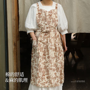 Floral <b>Apron</b> Cotton Linen <b>Kitchen</b> Household Wearable For Adults Women All Seasons Daily Use - Product Image 1