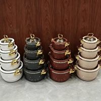 Ensemble de chauffe-plats professionnels B2B 4 pièces (1L, 2.5L, 4.5L, 6.5L) avec couvercles en verre et poignées dorées – Idéal pour la restauration, Thanksgiving, Noël – OEM