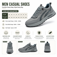 Baskets basses de marche en plein air avec semelle épaisse à coussin d'air et design rayé noir et gris, chaussures décontractées pour hommes