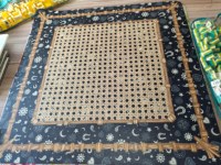 Tapis de mahjong vintage de 31,5 pouces avec cadre en osier, motif floral, à carreaux et trèfle, antidérapant