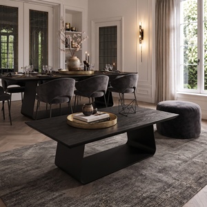 Table à manger moderne en bois de manguier noir VANTOR avec base en métal architecturale, design ovale pour intérieurs de luxe - Product Image 5