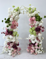 Susunan Bunga Hydrangea Cantik di Atas Lengkungan, Bunga Hydrangea Sutra Warna Pink Lembut dan Putih, Bola Bunga sebagai Centerpiece, Latar Belakang Pernikahan, Dekorasi Bunga