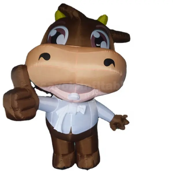 Mascotte gonflable de vache brune, costume de vache à lait vif de dessin animé