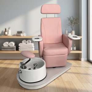 Fauteuil de pédicure inclinable rose avec baignoire sans tuyauterie et massage chauffant pour salon de manucure - Product Image 3
