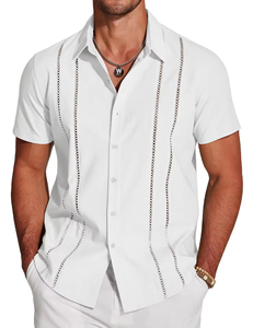 Men's Cuban Guayabera Shirt Short Sleeve Button <b>Down</b> Shirts High Quality Casual Summer Beach Linen Shirts for Men - Product Image 2