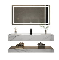 Meuble-lavabo mural de salle de bain en pierre, style européen moderne de luxe, avec miroir LED, durable et résistant à l'eau, garantie 5 ans