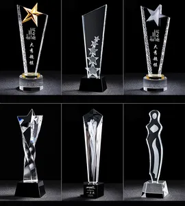 New Marble Creative Company Annual Meeting Souvenir Solid Wood Medal Awards Color Printed Crystal Trophy