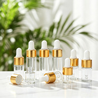 Flacons compte-gouttes en verre en gros 1ml 2ml 3ml 5ml avec col en aluminium doré – Flacons compte-gouttes pour huiles essentielles et parfums – Emballage d'échantillons