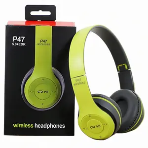 Atas telinga P47 Headphone nirkabel Stereo kualitas tinggi Headset Gaming gigi biru Headphone bando lubang suara