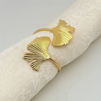 Ronds de serviette élégants et classiques en métal motif feuille de Ginkgo, durables et en stock, pour décorations de table de buffet, Saint-Valentin, pique-niques, restaurants