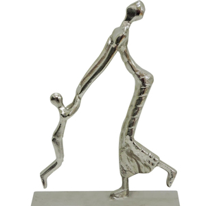 Escultura de Madre e Hijo en Aluminio Plateado, Estatua Abstracta de Padre e Hijo, Arte Figurativo Moderno, Decoración para el Hogar, Sala de Estar, Oficina - Product Image 1