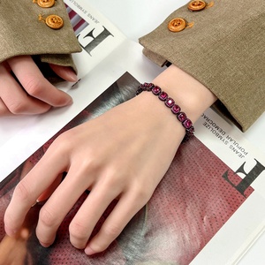 High Quality Fashion Jewelry Eco-friendly Copper Black Gold Plated 4MM Red Zircon Vintage Bangles for Retro Glamour - Product Image 6