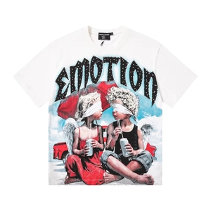 T-shirt vintage pour homme à col imprimé avec lettres en strass surdimensionnées, le plus apprécié de Guangzhou, vente en gros - Product Image 6