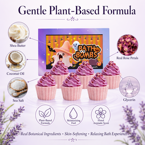 Coffret Cadeau <span class=keywords><strong>de</strong></span> Bombes <span class=keywords><strong>de</strong></span> Bain Personnalisées Halloween Cupcake, 6 Pièces, 600g, Fait Main à Base <span class=keywords><strong>de</strong></span> Plantes, Violet, avec Fleurs Séchées et Boules Effervescentes - Product Image 3