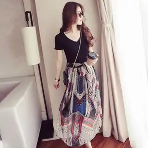 Giá Rẻ New Dài Hai Mảnh Cô Gái Mùa Hè Bông Pinup Cổ Điển Dresses Phụ Nữ Mặc Giản Dị