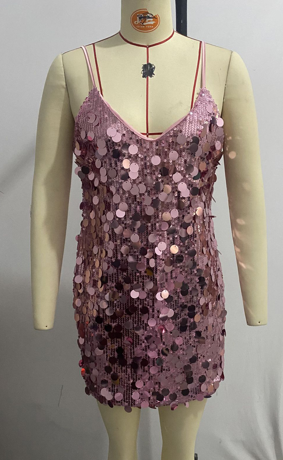 Ladies Sequins Fit Round Neck Short Sleeve Mini Dress
