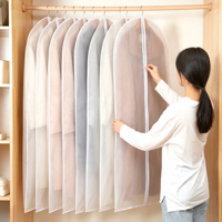 Housse de protection transparente en PEVA pour vêtements avec fermeture éclair, sac de rangement suspendu pour costumes, imperméable et anti-poussière