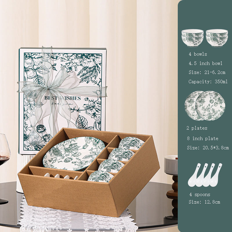 4 bowls, 2 plates and 4 spoon