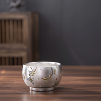 Tasse à thé en céramique en argent sterling, bol traditionnel chinois, fait main, logo personnalisé, imprimé en typographie, coffret cadeau, ensemble cadeau pour